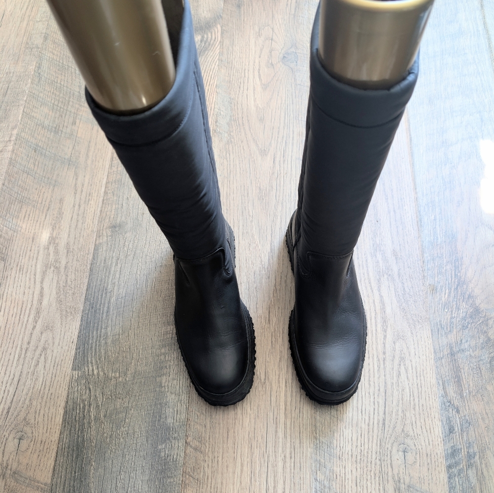 Hogan Designer Black Leather Winter Puffer Boots